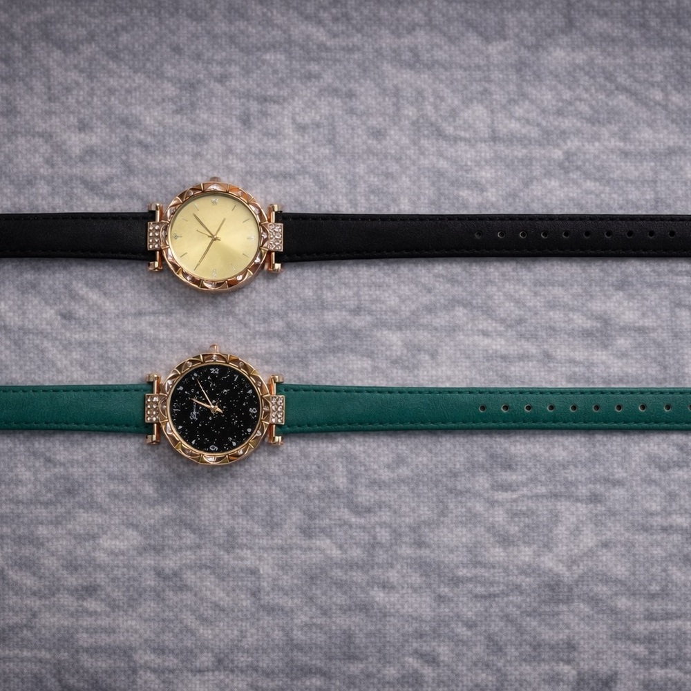 2pcs Elegant Black and Gold Gold Women's Watch - Picture 2 of 4